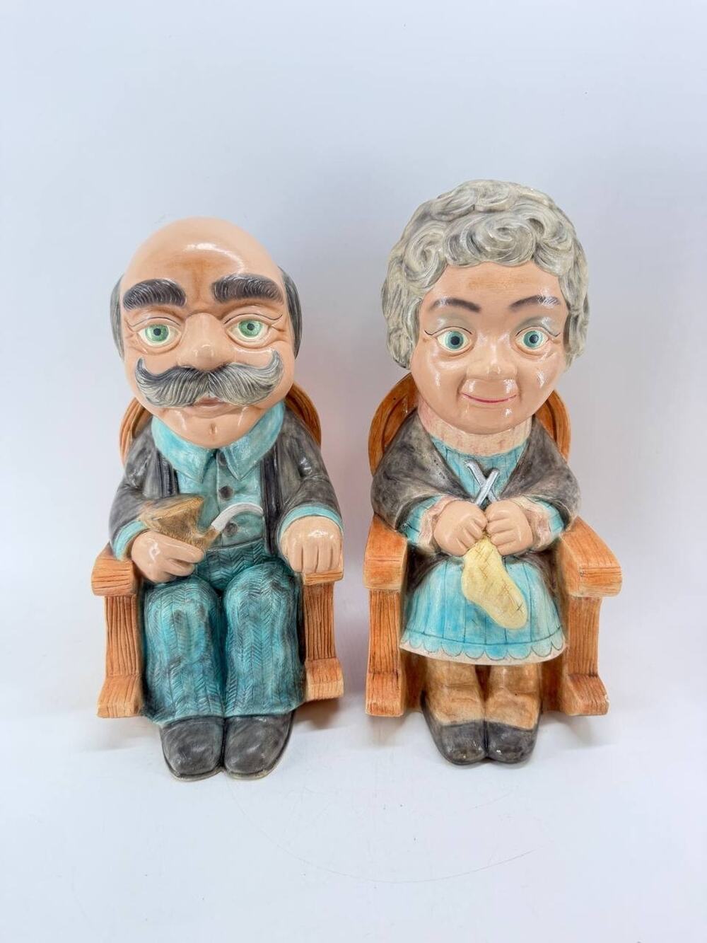 Vintage Ceramic Elderly Couple Figurines Grandparents Chairs Set 2 3 Lbs Decor